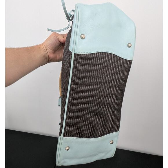 VTG Y2K Kate Landry Matching Handbag & Clutch Set Brown Woven Blue Leather Trim - Picture 4 of 14